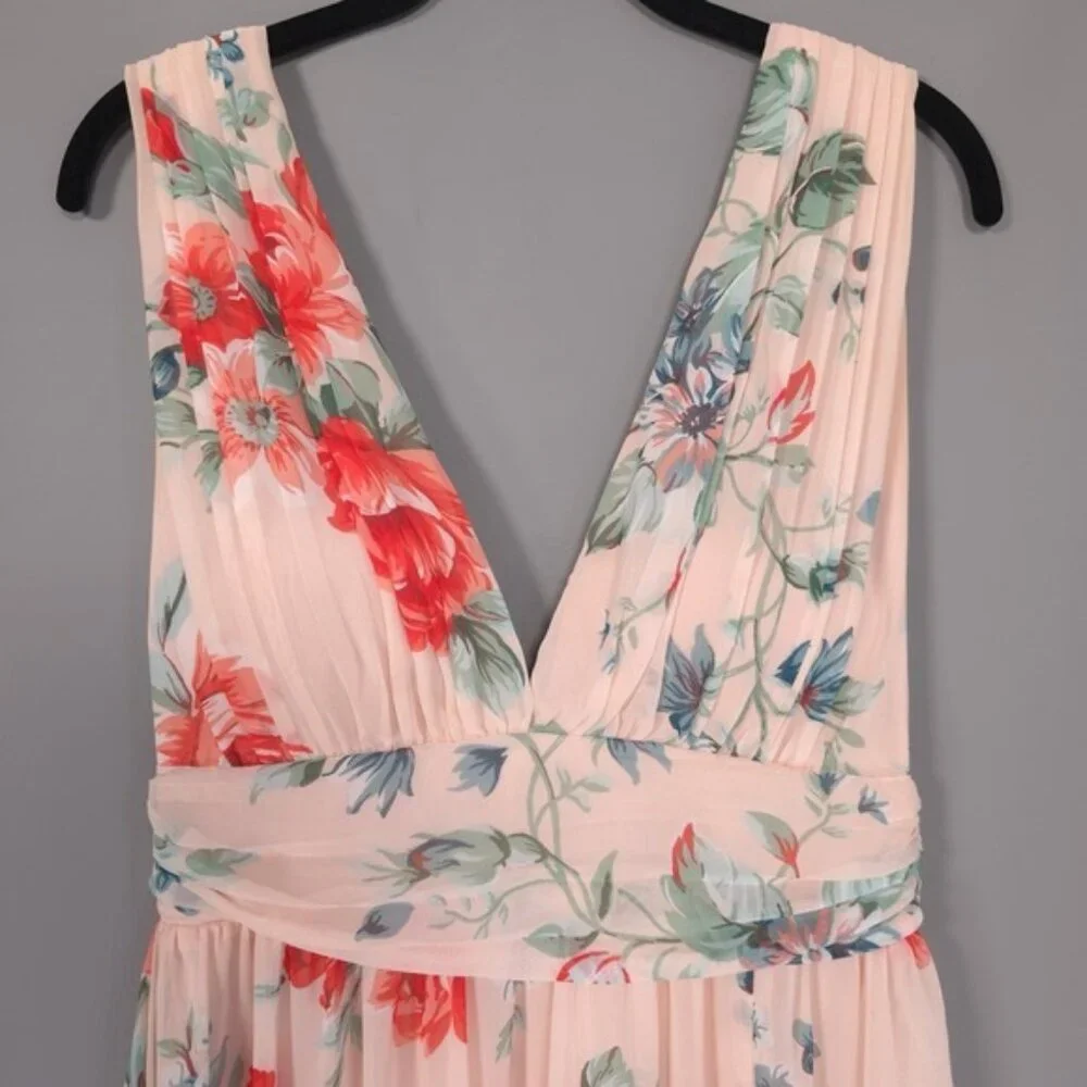Lulus Garden Meandering Blush Pink Floral Print‎ Lined Maxi Dress MEDIUM Evening